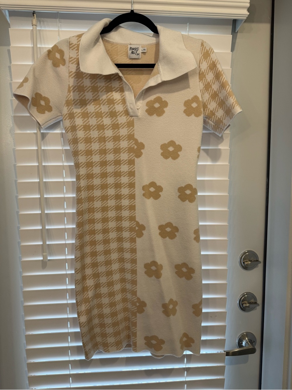 Princess Polly Cream & Tan Floral Houndstooth Polo Mini Dress